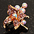 Tiny Light Pink Crystal Flower Pin Brooch (Gold Tone) - view 5