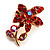 Tiny Red Crystal Floral Pin Brooch (Gold Tone) - view 3