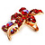 Tiny Red Crystal Floral Pin Brooch (Gold Tone) - view 4