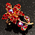 Tiny Red Crystal Floral Pin Brooch (Gold Tone) - view 6