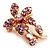 Tiny Light Pink Crystal Floral Pin Brooch (Gold Tone) - view 3