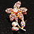 Tiny Light Pink Crystal Floral Pin Brooch (Gold Tone) - view 2