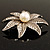 Antique Silver Simulated Pearl Crystal Flower Brooch - view 7