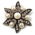 Vintage Filigree Imitation Pearl Crystal Floral Brooch