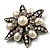 Vintage Filigree Imitation Pearl Crystal Floral Brooch - view 3
