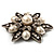 Vintage Filigree Imitation Pearl Crystal Floral Brooch - view 10