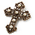 Large Victorian Filigree Imitation Pearl Crystal Cross Brooch (Antique Gold) - view 4