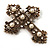 Large Victorian Filigree Imitation Pearl Crystal Cross Brooch (Antique Gold) - view 8