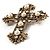 Large Victorian Filigree Imitation Pearl Crystal Cross Brooch (Antique Gold) - view 11