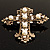 Large Victorian Filigree Imitation Pearl Crystal Cross Brooch (Antique Gold) - view 7