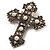 Large Victorian Filigree Imitation Pearl Crystal Cross Brooch (Antique Silver) - view 5