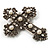 Large Victorian Filigree Imitation Pearl Crystal Cross Brooch (Antique Silver) - view 9