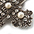 Large Victorian Filigree Imitation Pearl Crystal Cross Brooch (Antique Silver) - view 7