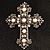 Large Victorian Filigree Imitation Pearl Crystal Cross Brooch (Antique Silver) - view 3
