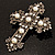 Large Victorian Filigree Imitation Pearl Crystal Cross Brooch (Antique Silver) - view 6
