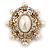 Antique Gold Filigree Light Cream Simulated Pearl Corsage Brooch - 60mm L