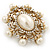 Antique Gold Filigree Light Cream Simulated Pearl Corsage Brooch - 60mm L - view 2