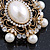 Antique Gold Filigree Light Cream Simulated Pearl Corsage Brooch - 60mm L - view 7
