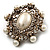 Antique Gold Filigree Light Cream Simulated Pearl Corsage Brooch - 60mm L - view 15
