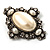 Vintage Oval Simulated Pearl Diamante Brooch (Antique Silver) - view 6