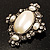 Vintage Oval Simulated Pearl Diamante Brooch (Antique Silver) - view 3