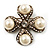 Vintage Imitation Pearl Crystal Cross Brooch (Antique Gold) - view 10