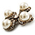 Vintage Imitation Pearl Crystal Cross Brooch (Antique Gold) - view 9