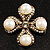 Vintage Imitation Pearl Crystal Cross Brooch (Antique Gold) - view 2