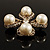 Vintage Imitation Pearl Crystal Cross Brooch (Antique Gold) - view 4