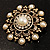 Antique Gold Filigree Simulated Pearl Corsage Brooch - view 8