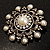 Antique Silver Filigree Simulated Pearl Corsage Brooch - view 4