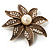 Antique Gold Simulated Pearl Crystal Flower Brooch - view 9