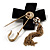 Crystal Tassel Silk Bow Safety Pin Brooch (Gold Plated ) - view 4