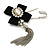 Crystal Tassel Silk Bow Safety Pin Brooch (Silver Plated ) - view 4