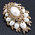 Oversized Vintage Corsage Imitation Pearl Brooch (Antique Gold) - view 18