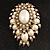 Oversized Vintage Corsage Imitation Pearl Brooch (Antique Gold) - view 2