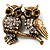 Two Crystal Sitting Owls Brooch (Antique Gold Tone) - view 8