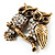 Two Crystal Sitting Owls Brooch (Antique Gold Tone) - view 4