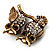 Two Crystal Sitting Owls Brooch (Antique Gold Tone) - view 7