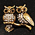 Two Crystal Sitting Owls Brooch (Antique Gold Tone) - view 2