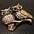 Two Crystal Sitting Owls Brooch (Antique Gold Tone) - view 3