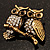 Two Crystal Sitting Owls Brooch (Antique Gold Tone) - view 5