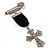 Medal Style Diamante Cross Charm Brooch (Silver Tone) - view 7