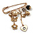 'Heart, Butterfly, Flower & Bead' Charm Safety Pin (Gold Tone)