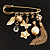 'Tassel, Leaf, Butterfly, Flower & Bead' Charm Safety Pin (Gold Tone) - view 3