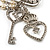 'Heart, Crown, Key & Simulated Pearl Chain' Charm Diamante Safety Pin Brooch (Silver Tone) - view 4