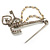 'Heart, Crown, Key & Simulated Pearl Chain' Charm Diamante Safety Pin Brooch (Silver Tone) - view 5