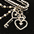 'Heart, Crown, Key & Simulated Pearl Chain' Charm Diamante Safety Pin Brooch (Silver Tone) - view 7
