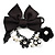 'Bow, Rose, Crystal Ball & Simulated Pearl Bead' Charm Black Tone Safety Pin Brooch (Catwalk - 2014) - view 7