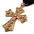 Medal Style Diamante Cross Charm Brooch (Gold Tone) - view 4